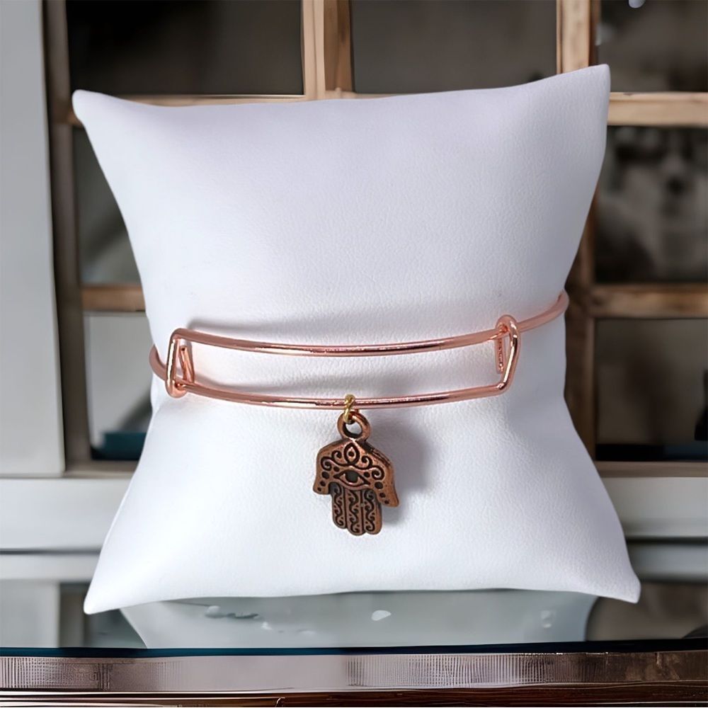 NWT Wool + Pepper Co. Hamsa Hand Rose Gold Bangle Charm Bracelet